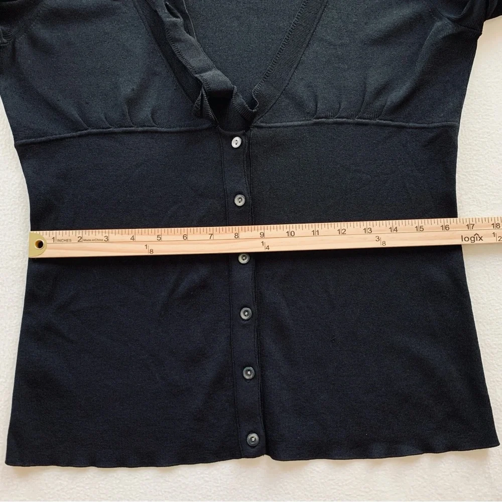 Ann Taylor Womens 3/4 Sleeve V Neck Button Bow Tie Sweater Cardigan Black Size M